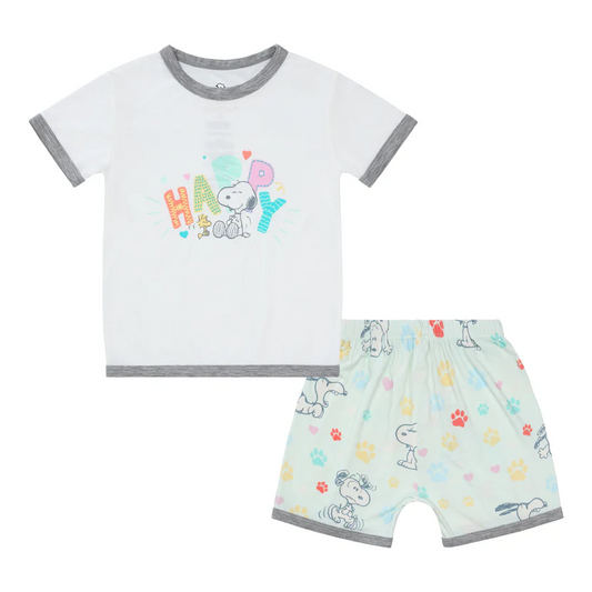 史努比糖果套裝 ( 白上衣+綠腳印短褲 )