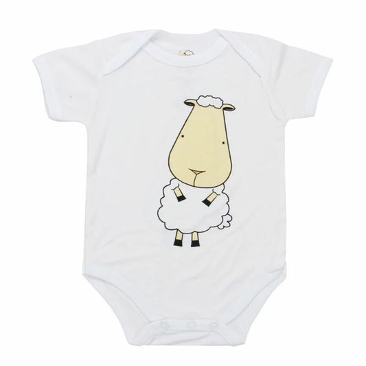 白色抱抱羊短袖包屁衣