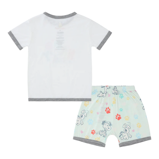 史努比糖果套裝 ( 白上衣+綠腳印短褲 )