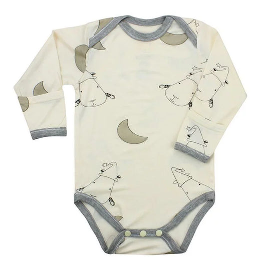 黃色月亮羊長袖包屁衣