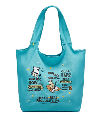 手提刺繡包(睡覺藍綠色)