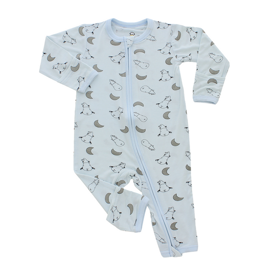 藍色小月亮羊雙拉鍊長袖連身衣