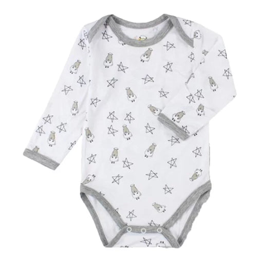 白色小星星羊長袖包屁衣